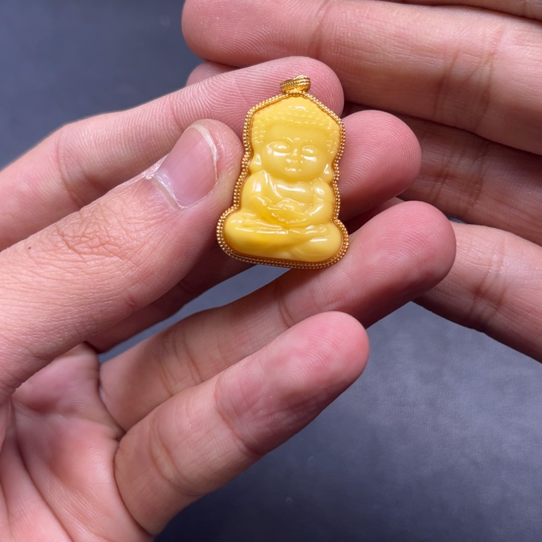 蜜蜡颈饰银S925镶嵌多样性老黄蜡宝宝佛带链子