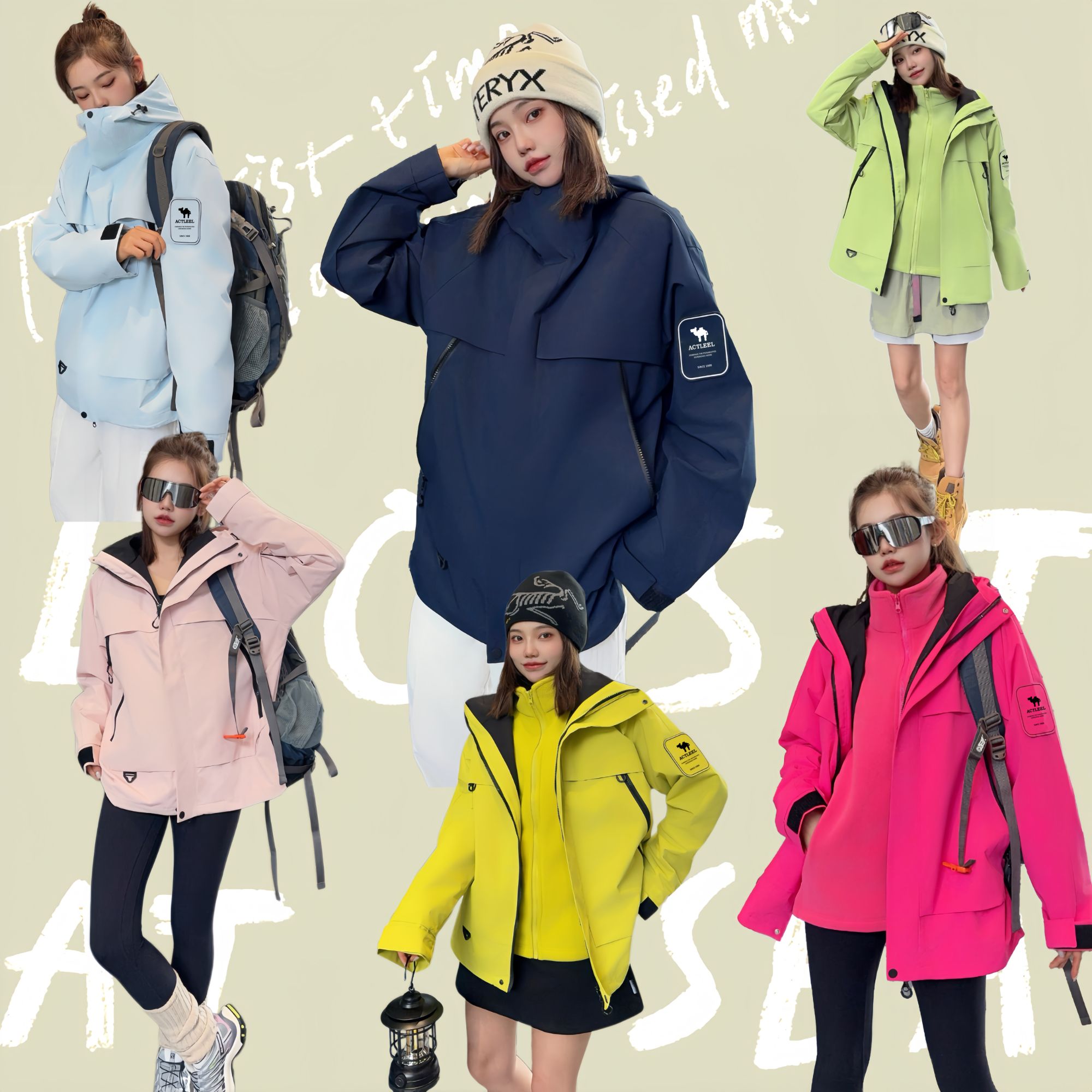 ACTLEEL户外防风防水可拆卸三合一登山连帽男女同款冲锋衣