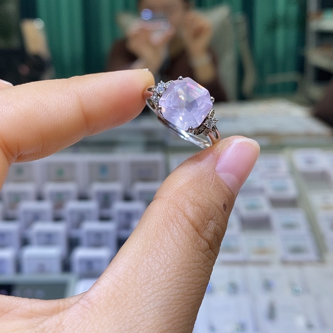 ****️戒指水晶银S925镶嵌天然粉水晶