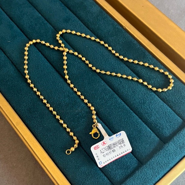镀K金色刻面磨砂珠珠素圈项链45cm