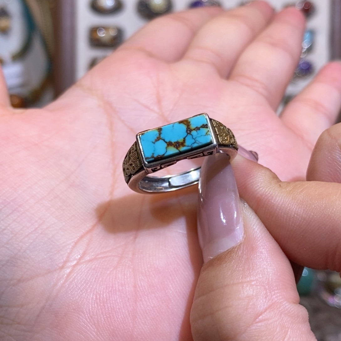 绿松石戒指银S925镶嵌C*生戒指