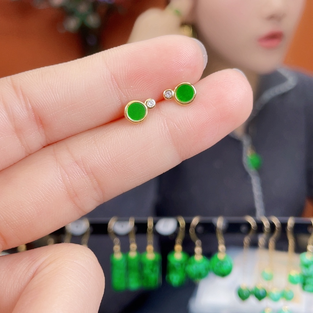 翡翠银S925镶嵌耳饰