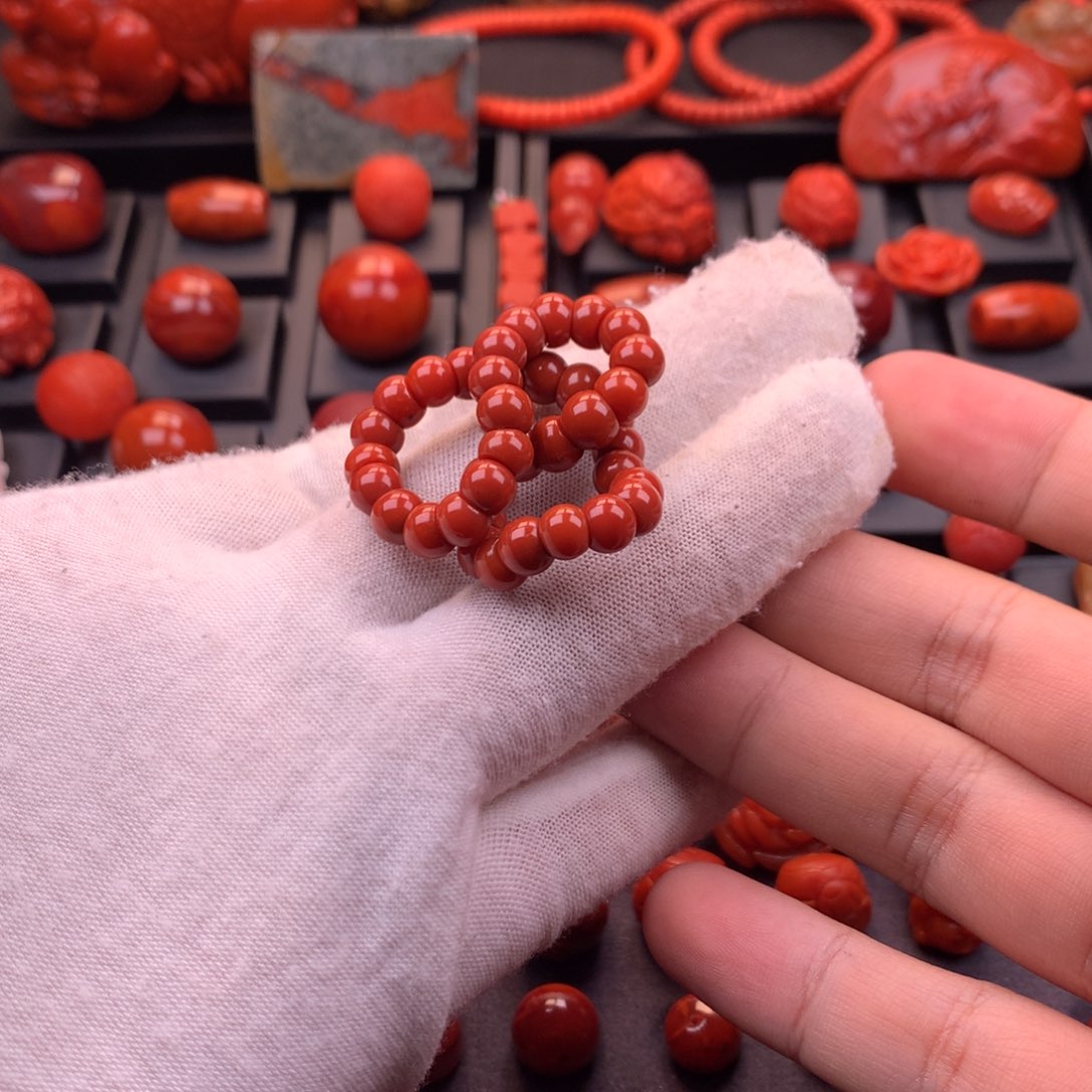 南红玛瑙未镶嵌川料原矿满色满肉大肠单圈手串6mm+