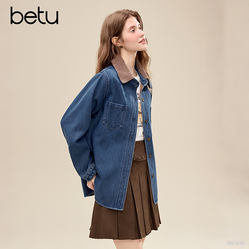 【茉茉专属】Betu/百图气质百搭长袖复古牛仔衬衫2511X02