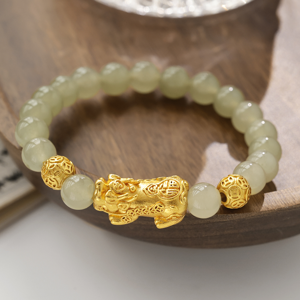 铜合金石英石手链 「碧海貔貅」大颗粒8mm绿色手串气质轻奢国风手链
