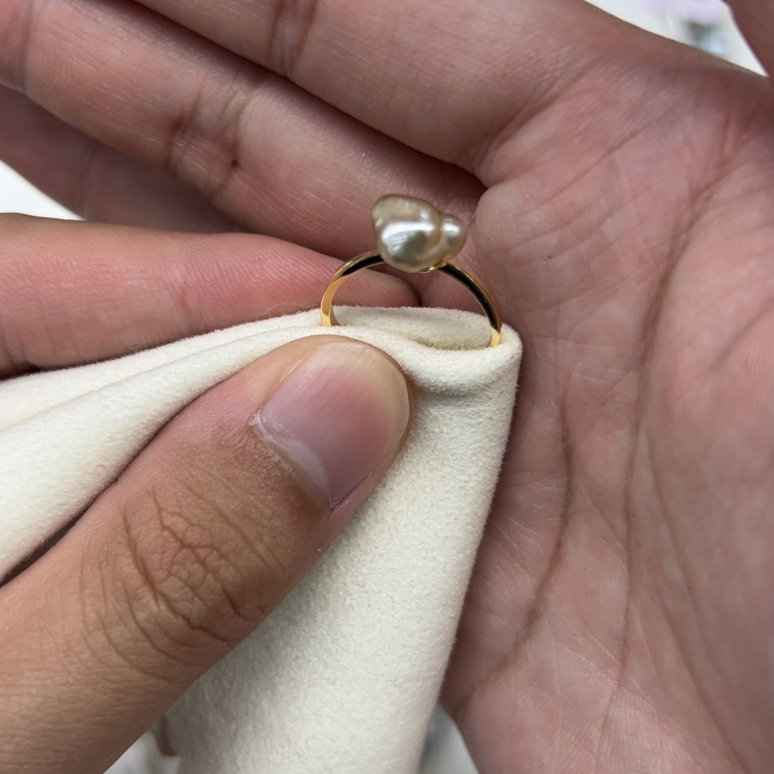 银S925镶嵌戒指海水珍珠海水金珠keshi戒指