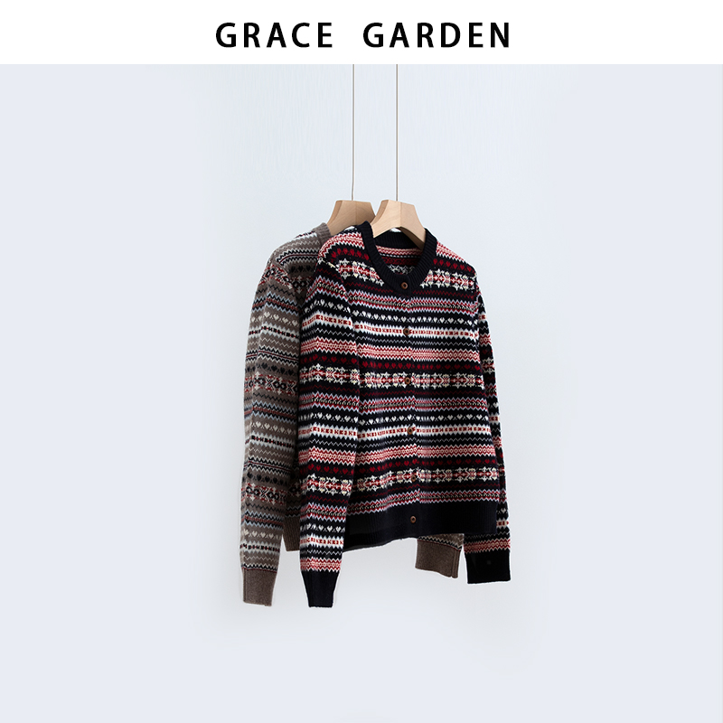 GRACE GARDEN【费尔岛开衫！】复古花色费尔岛提花针织开衫ZZS5K1801
