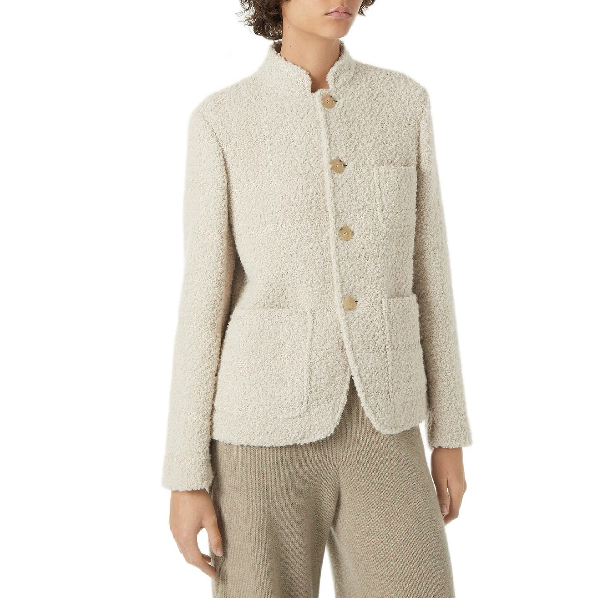 【长芯】25高级时尚柔软混纺单排扣毛圈立领外套YZ25W12025