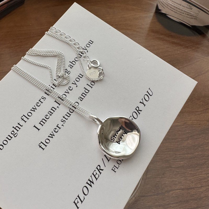 坠链均925银 韩版小众英文字母圆形项链韩国风时尚简约INS风圆牌 