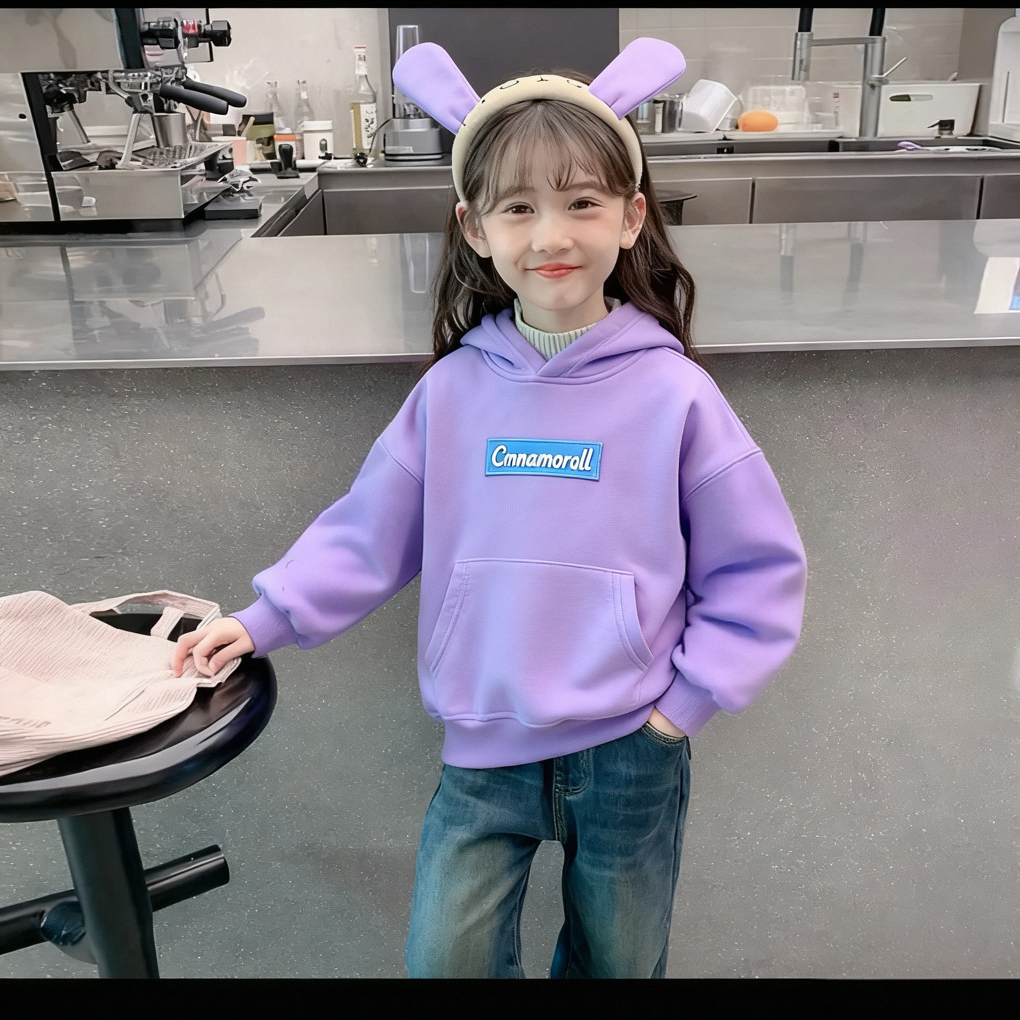 女童加厚字母连帽卫衣2025秋冬装儿童韩版套头宝宝冬季加绒上衣潮