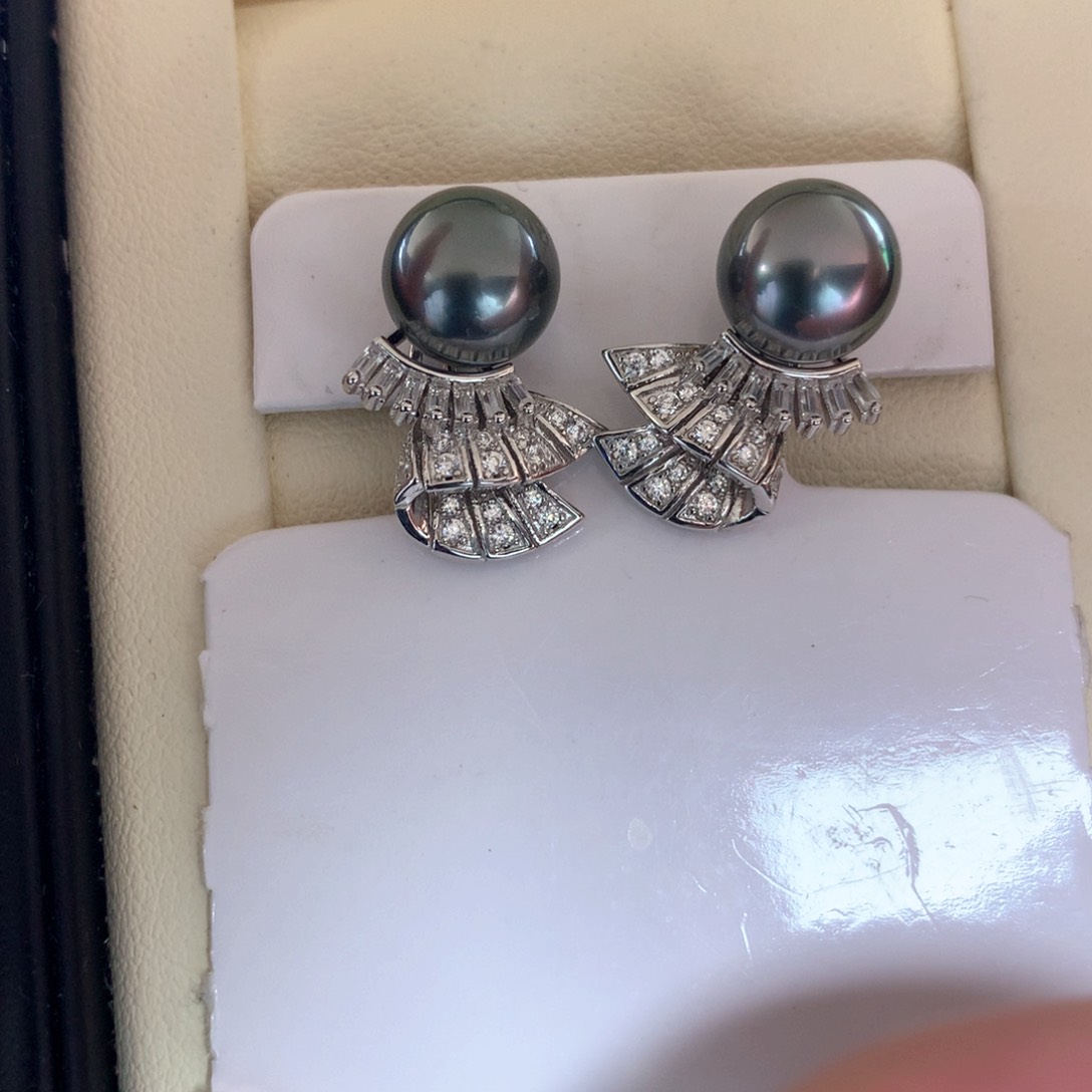 海水珍珠耳饰银S925镶嵌