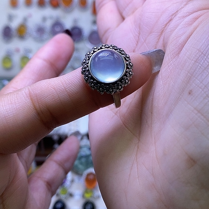 岫玉银S925镶嵌戒指