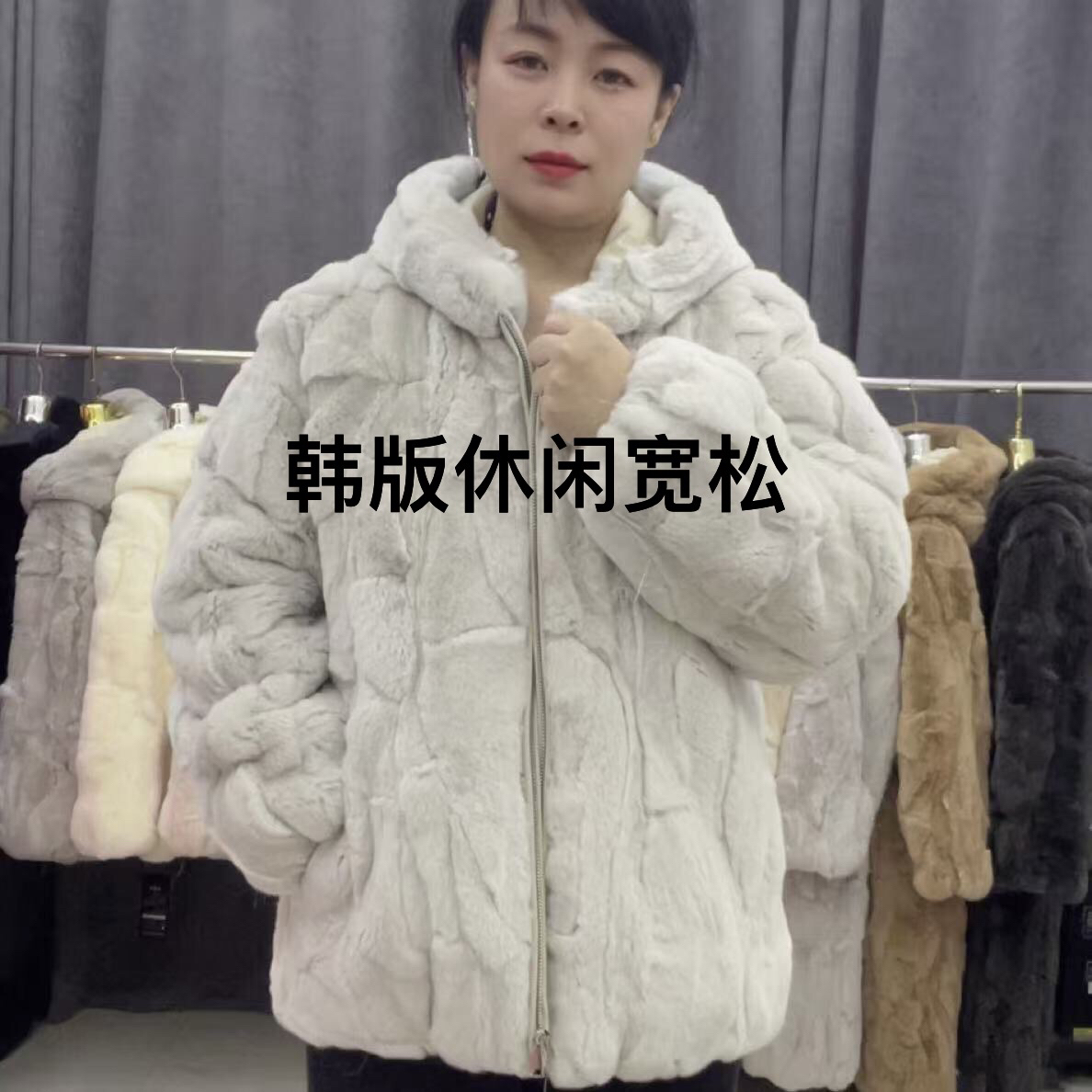 女款韩版休闲拼皮连帽冬季加厚保暖外套