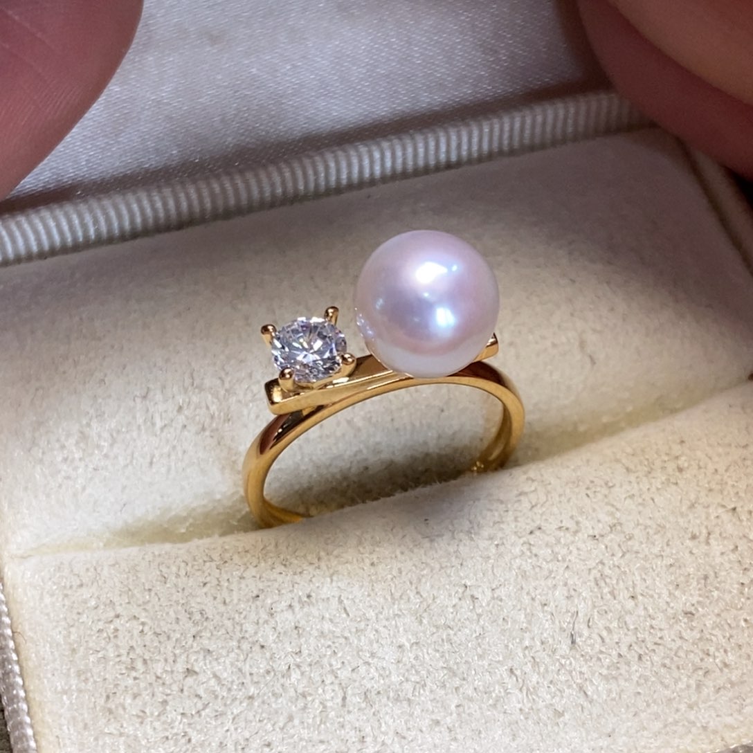 淡水珍珠戒指银S925镀金镶嵌