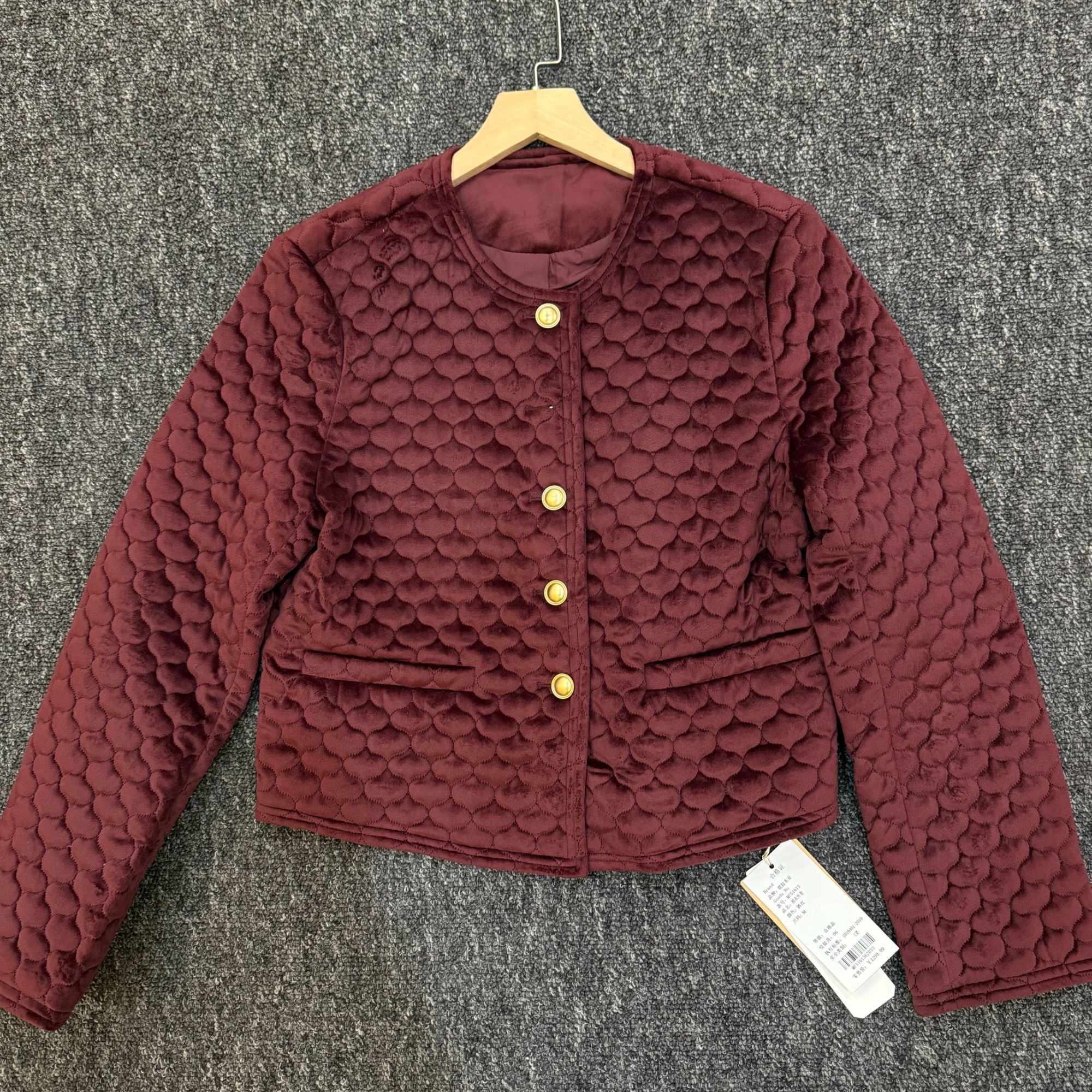 Y519【简一一专属】暗红色植绒棉服棉衣外套短外套冬季