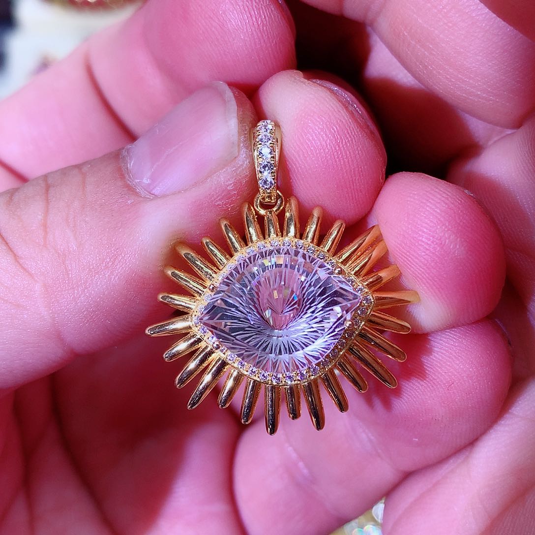 银S925镀金镶嵌颈饰水晶