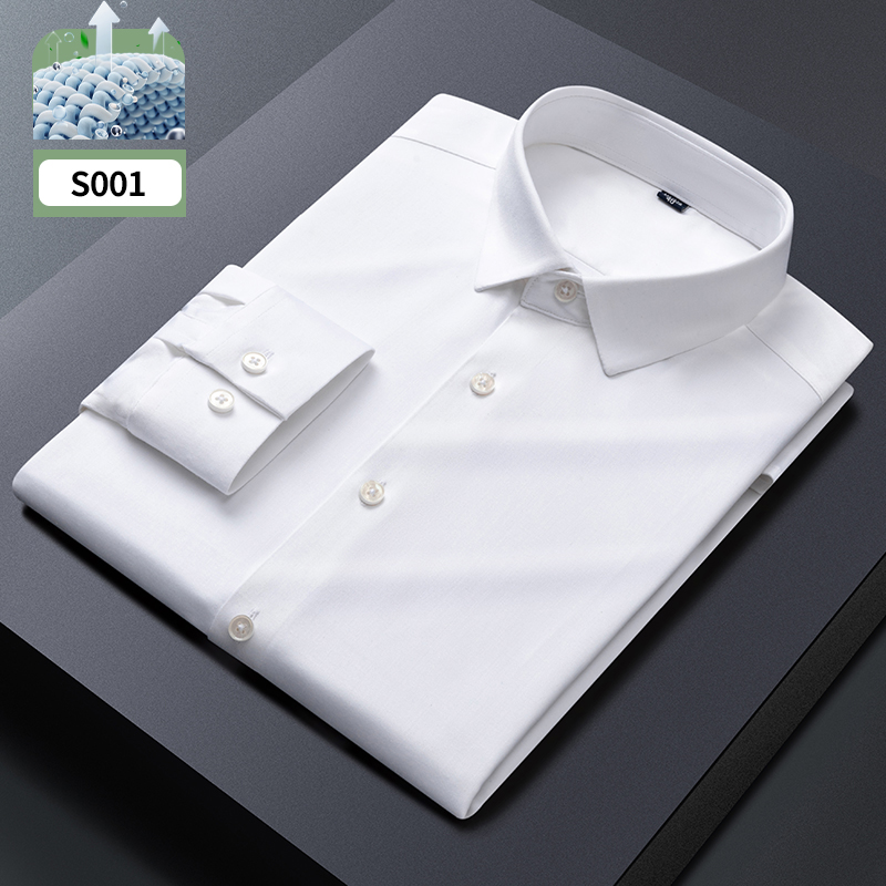 男士薄款桑蚕丝长袖商务衬衫纯色免烫轻奢抗皱男士衬衣职业装