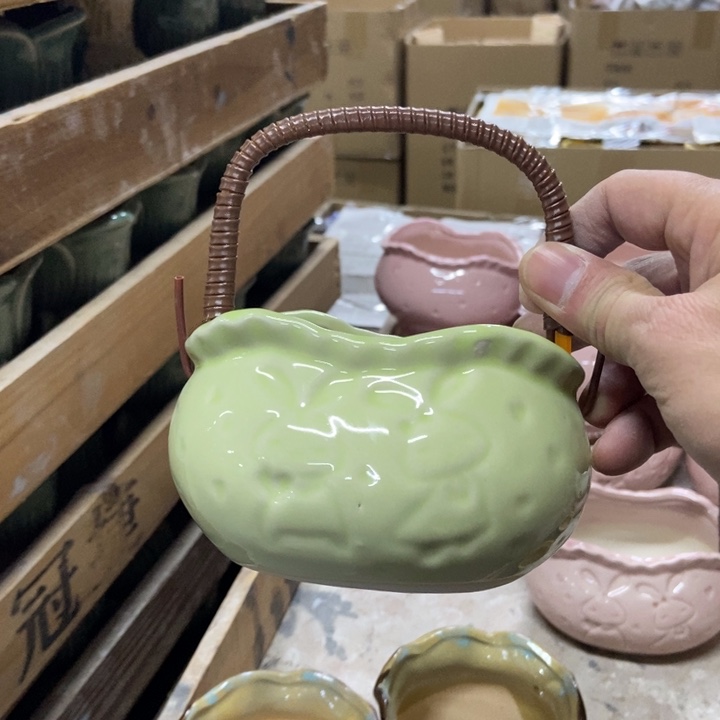 陶瓷花盆单场满9.9发12*7*7黄绿