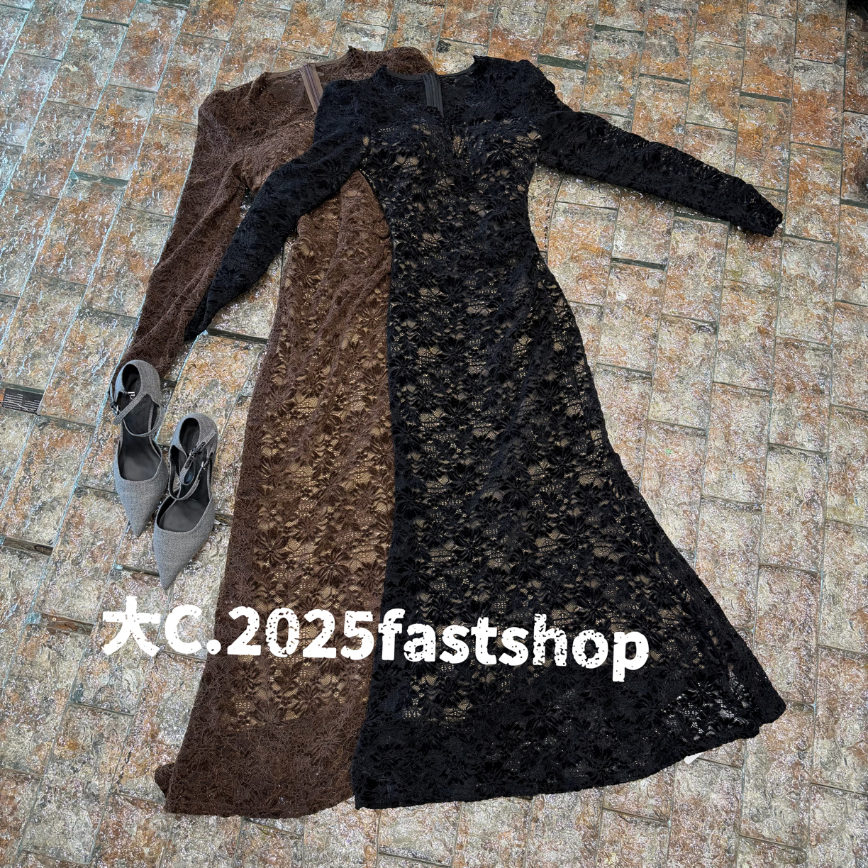 【CXX】高定植绒加厚蕾丝胸垫收腰显瘦包臀鱼尾气质长裙