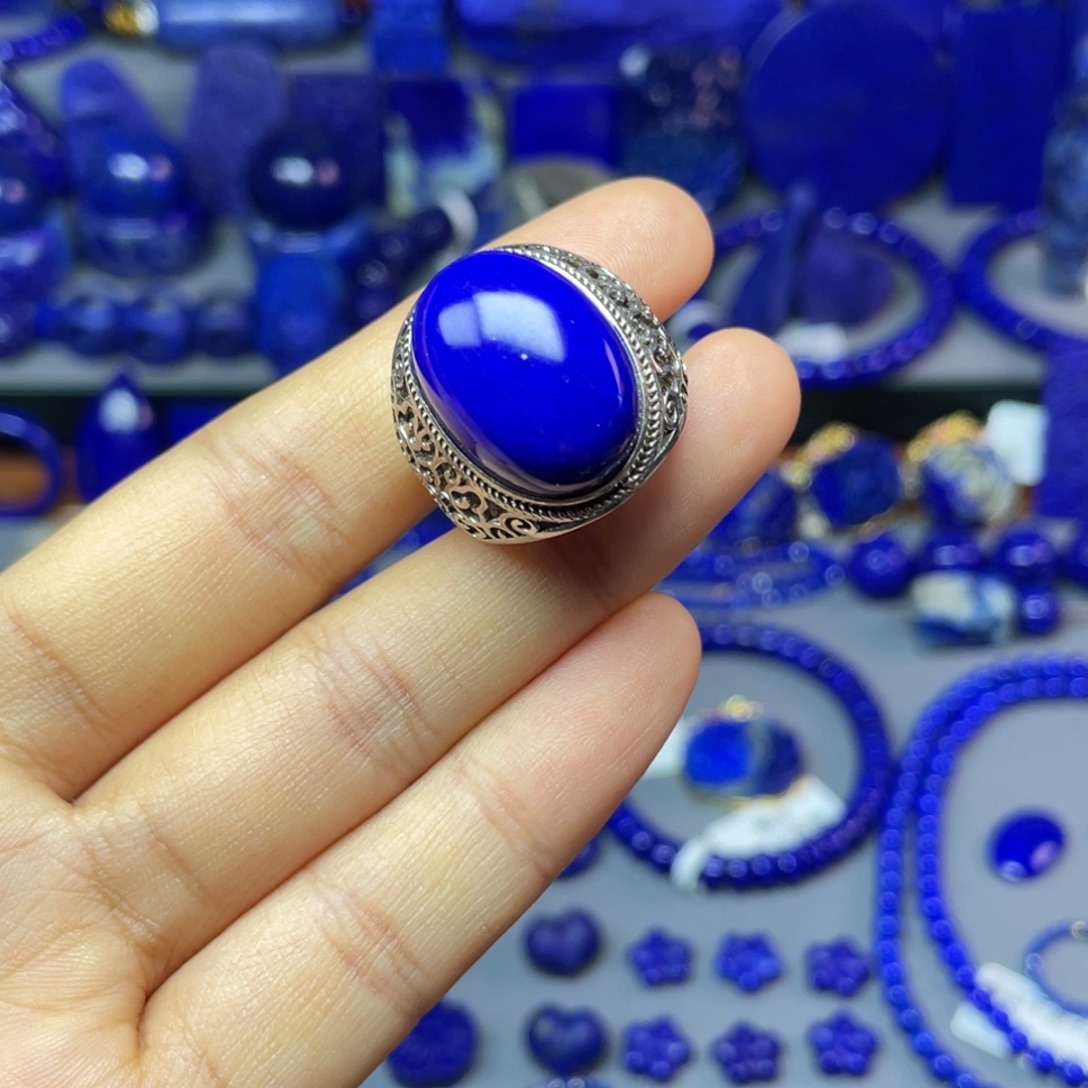 青金石银S925镶嵌戒指（可调节）