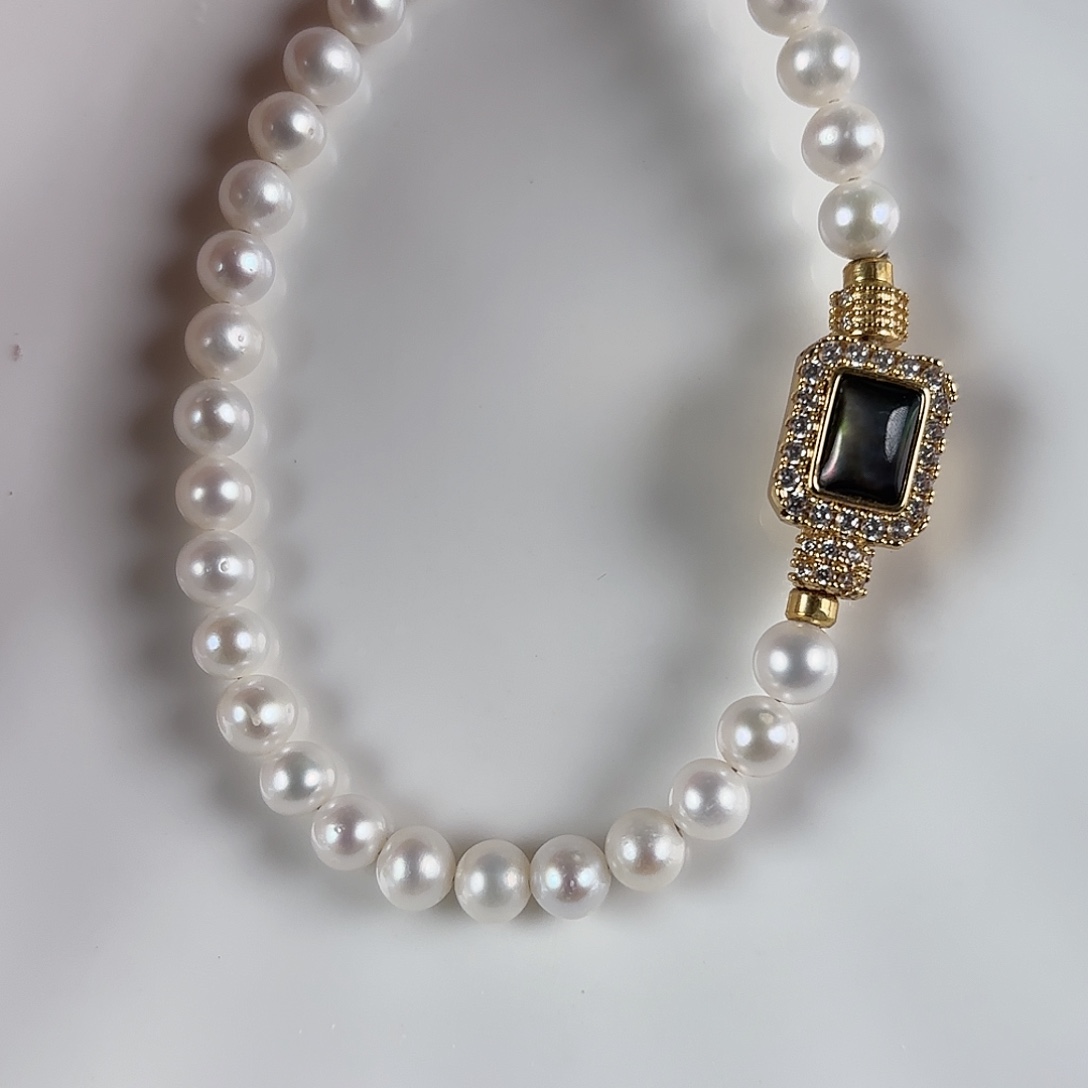 手绳银S925镶嵌淡水珍珠