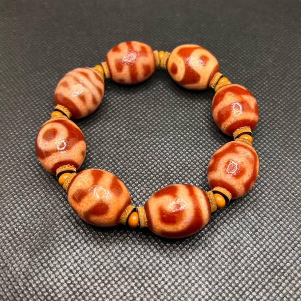 台珠手工珠美鸿糖料橘皮多图腾条纹玛瑙多宝手串17×20mm左右天珠