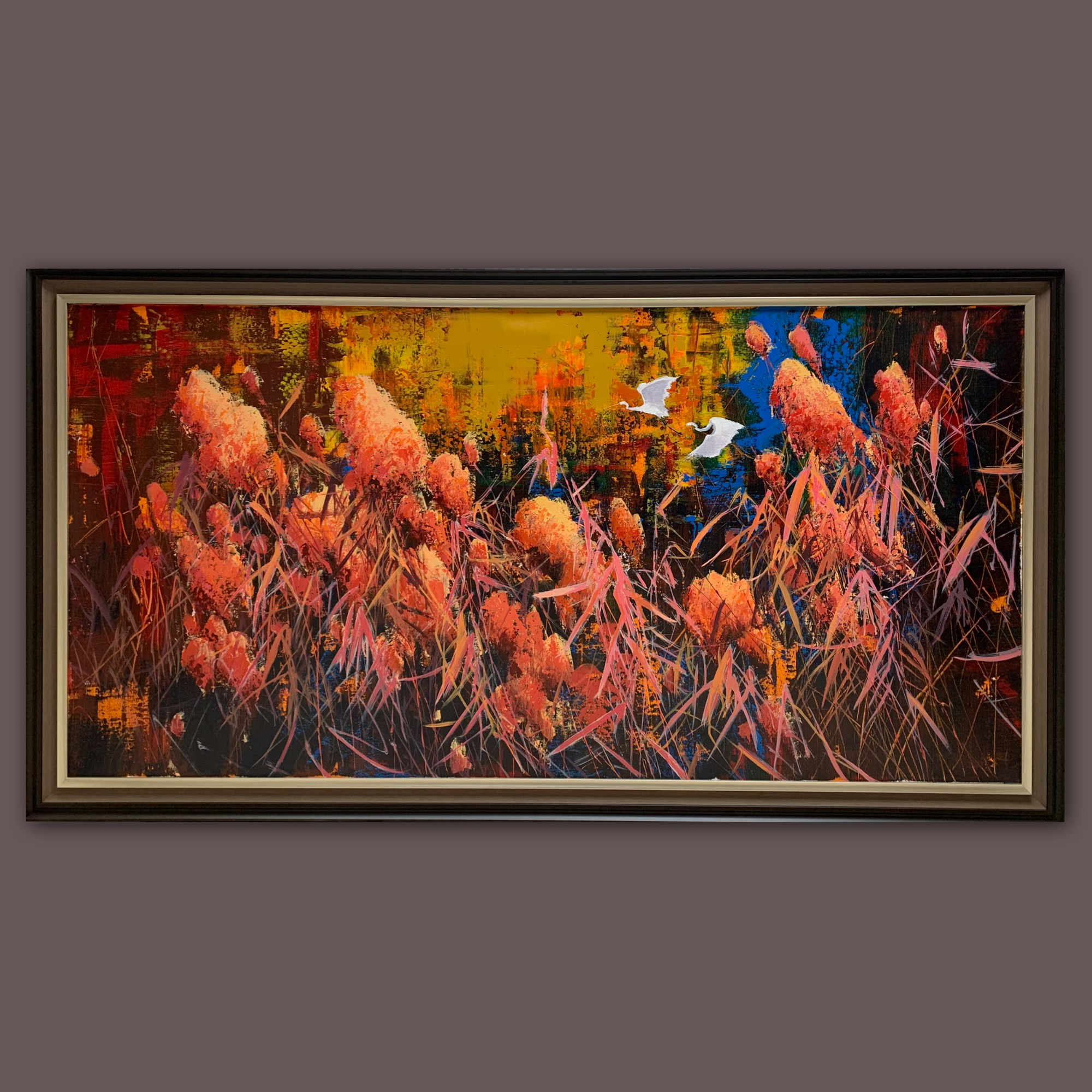 艺弘羽艺术 原创芦苇风景油画收藏115×215cm纯手绘