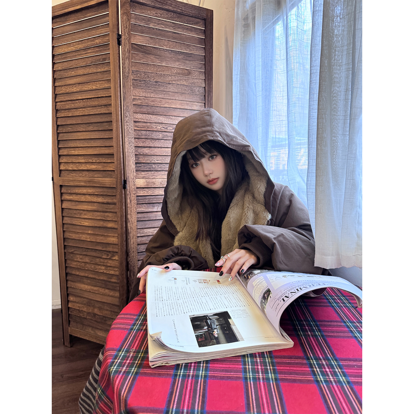 CKKOR双面穿加绒加厚外套女冬季新款宽松百搭情侣座山雕棉服夹克 