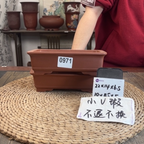 紫砂花盆微瑕清水长方两只0971