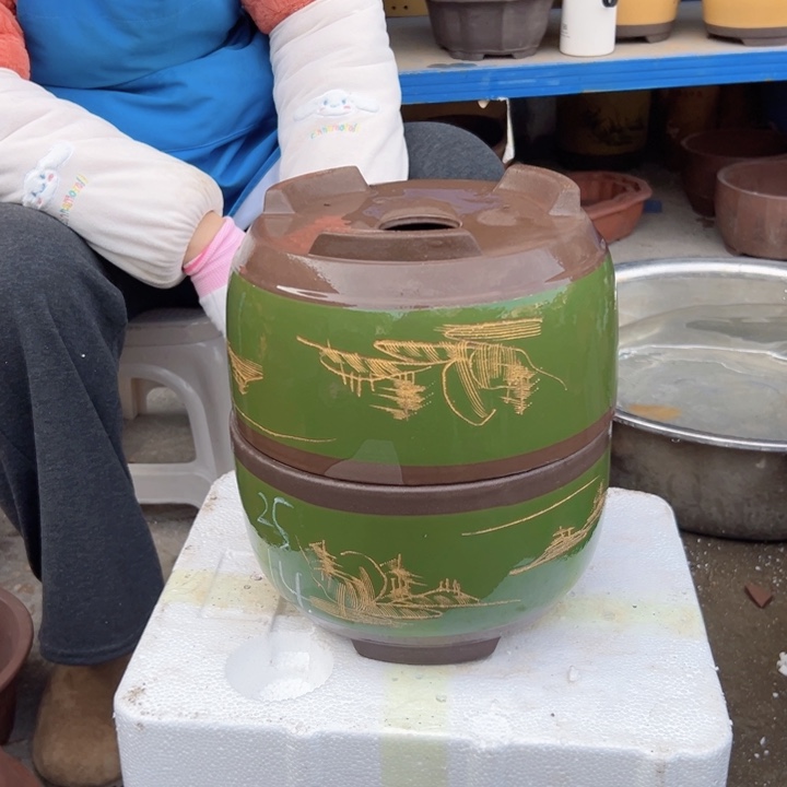 25+25绿描金球盆花盆花盆