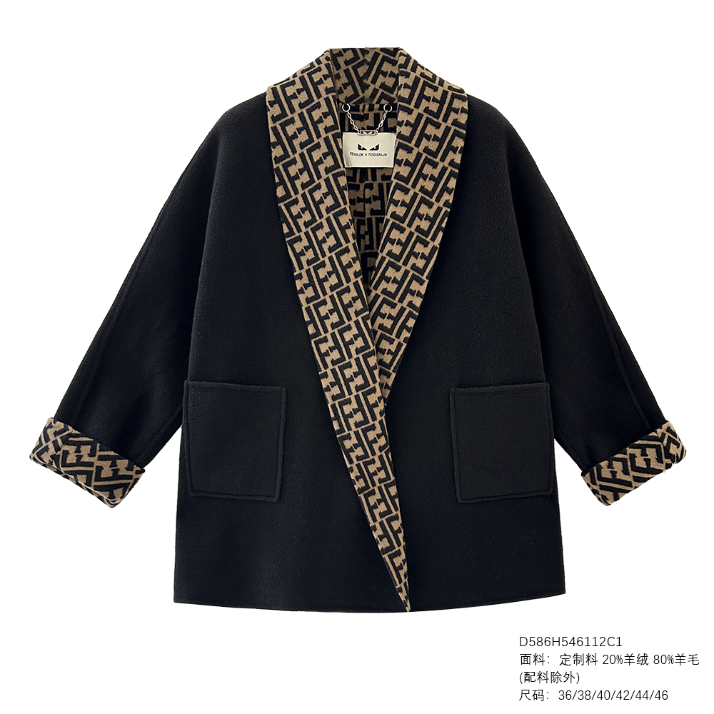 FENDILOR小怪兽25年秋冬款女士双面呢大衣 D586H546112C