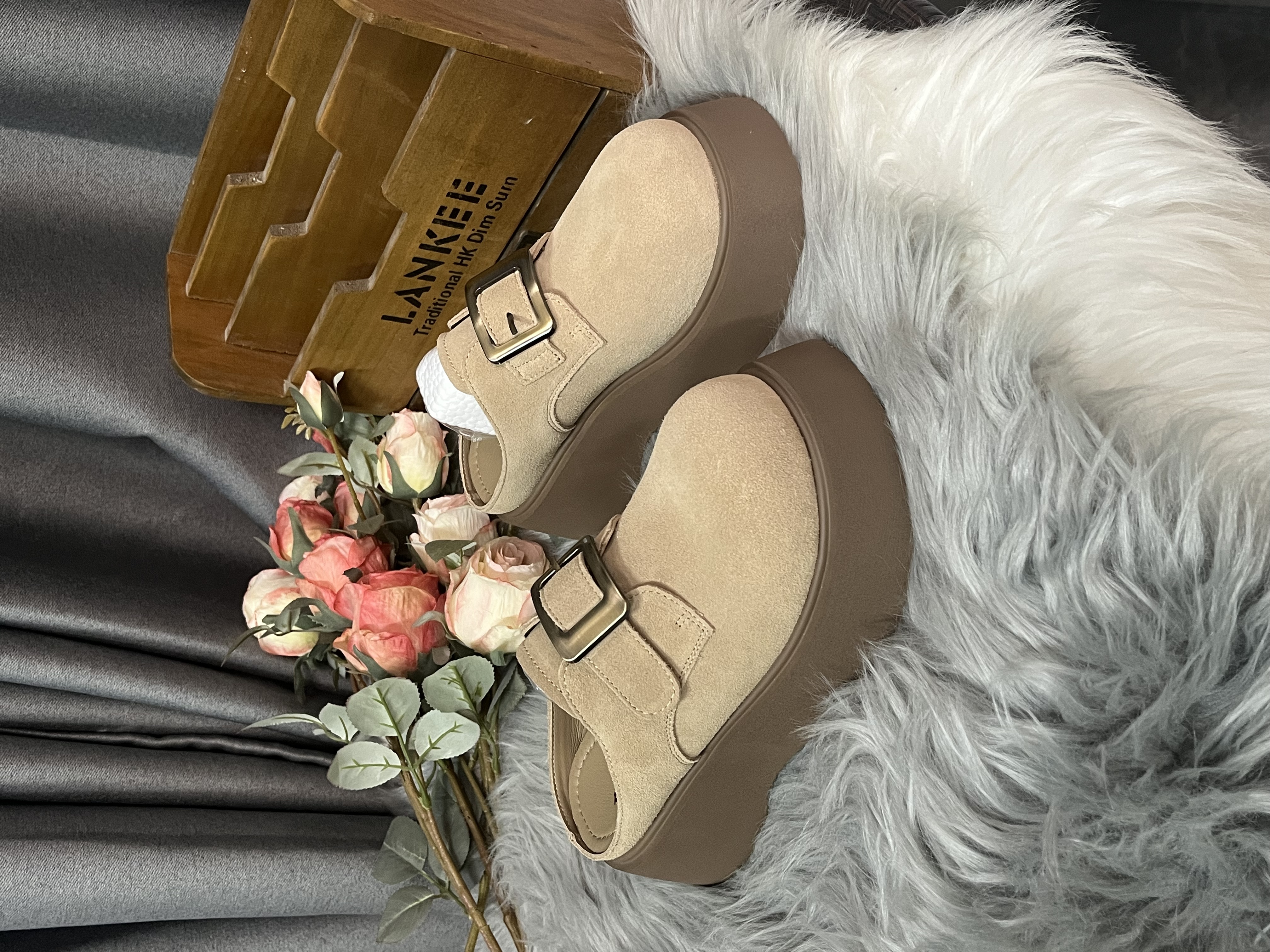 2025新款一脚蹬懒人勃肯鞋松糕厚底勃肯鞋包头半拖鞋女012-12