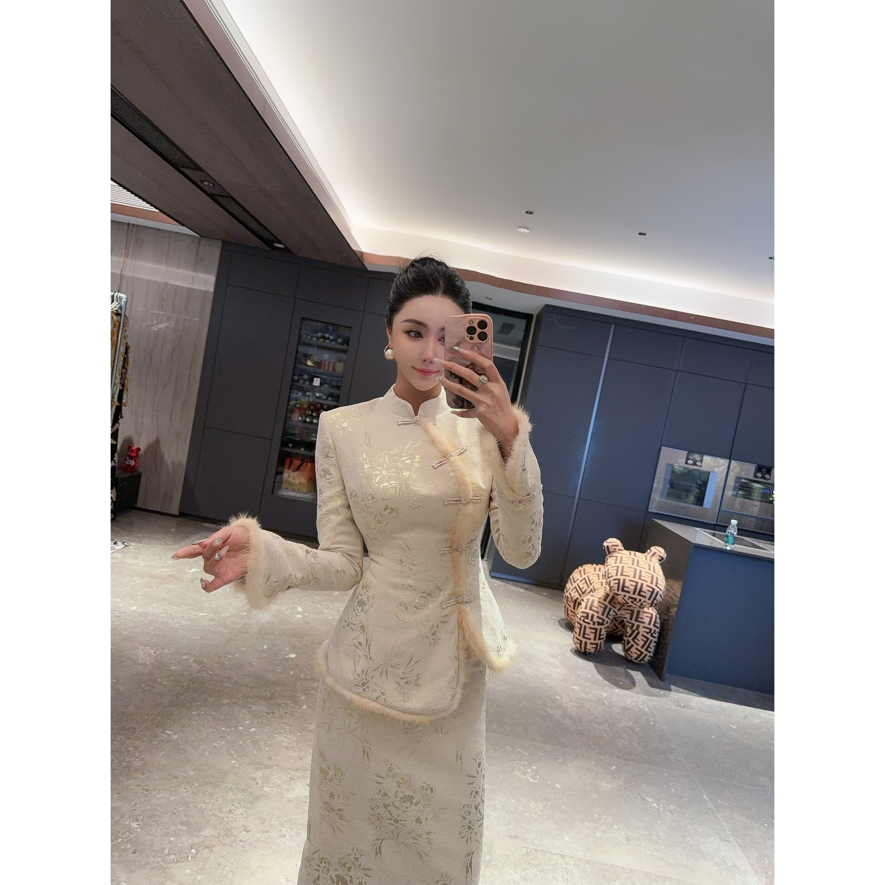 DOUMI【蜜糖闺秀】奶白色毛边盘扣中式上衣半裙套装备用链接