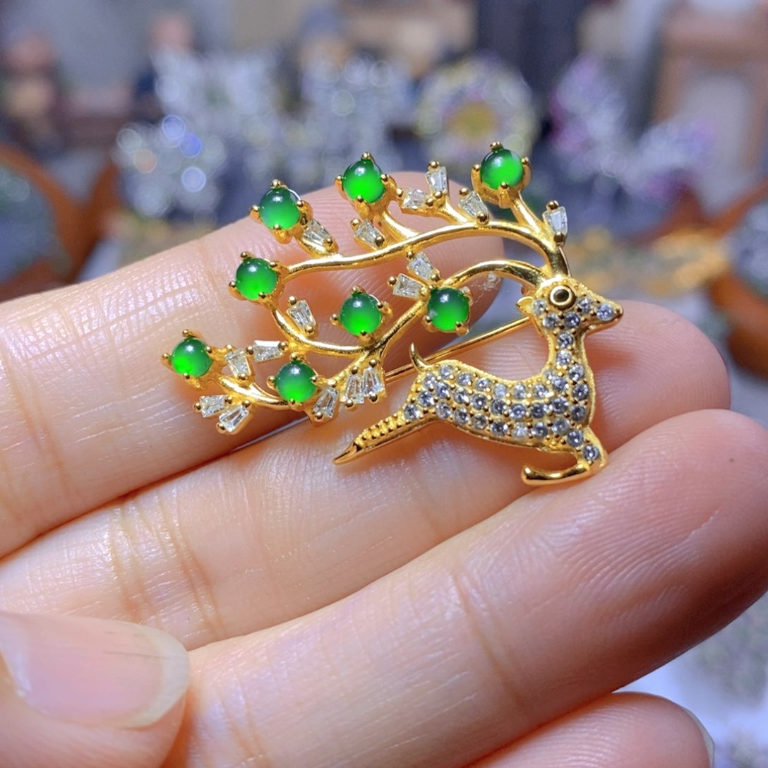 翡翠耳钉银S925镶嵌天然翡翠