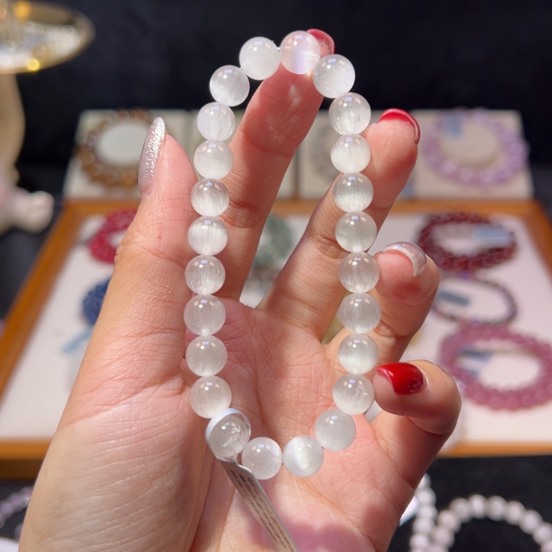 水晶手串未镶嵌R****）8m祖宗级猫眼白兔毛