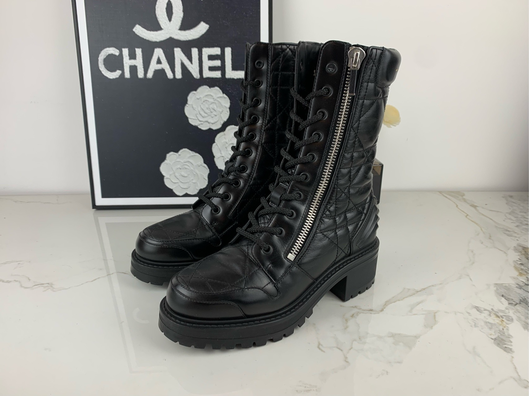 99新 DIOR/迪奥 Dior迪奥 黑色长筒拉链马丁靴 36码原盒/js00013