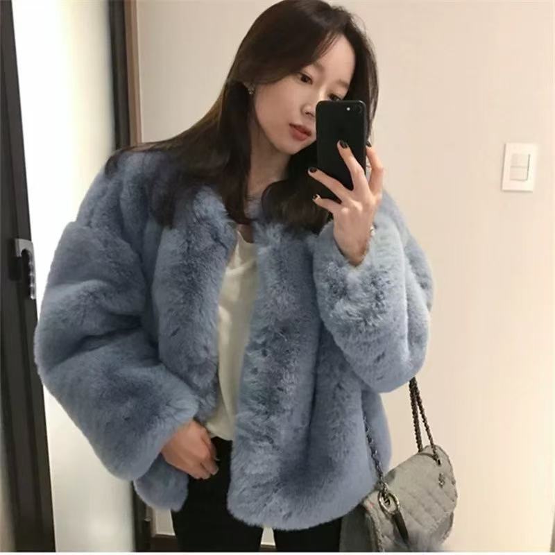 0563 YS韩版气质外套女时尚宽松显瘦长毛绒外套8203