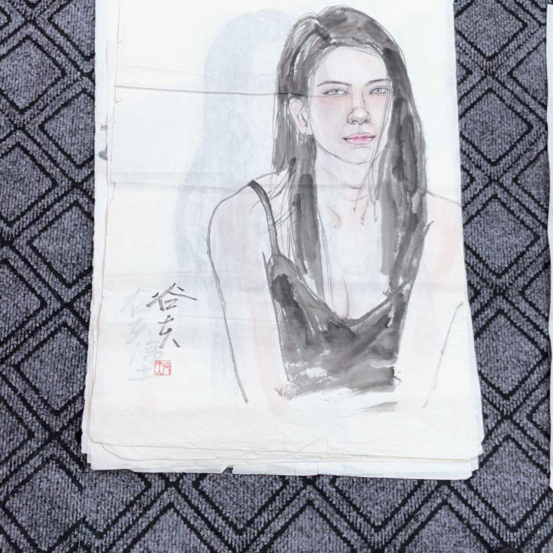 国画谷夫老师四尺三开作品赵
