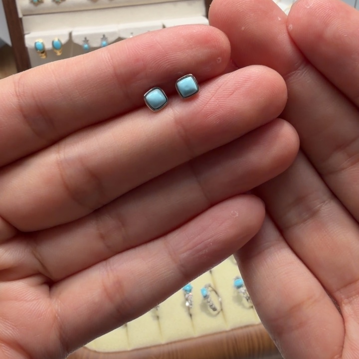 绿松石银S925镶嵌耳饰