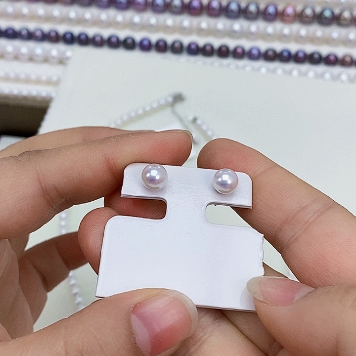 颈饰淡水珍珠未镶嵌6.7左右正圆无瑕疵极强光珍珠耳钉