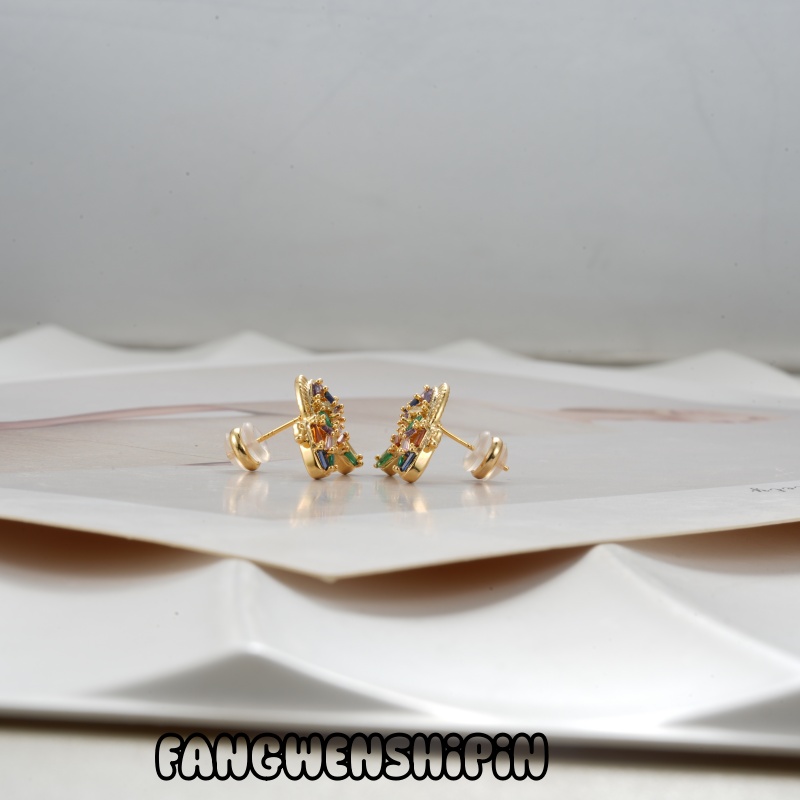 铜合金锆石耳饰 【镀K金】【925银针】耳环4764