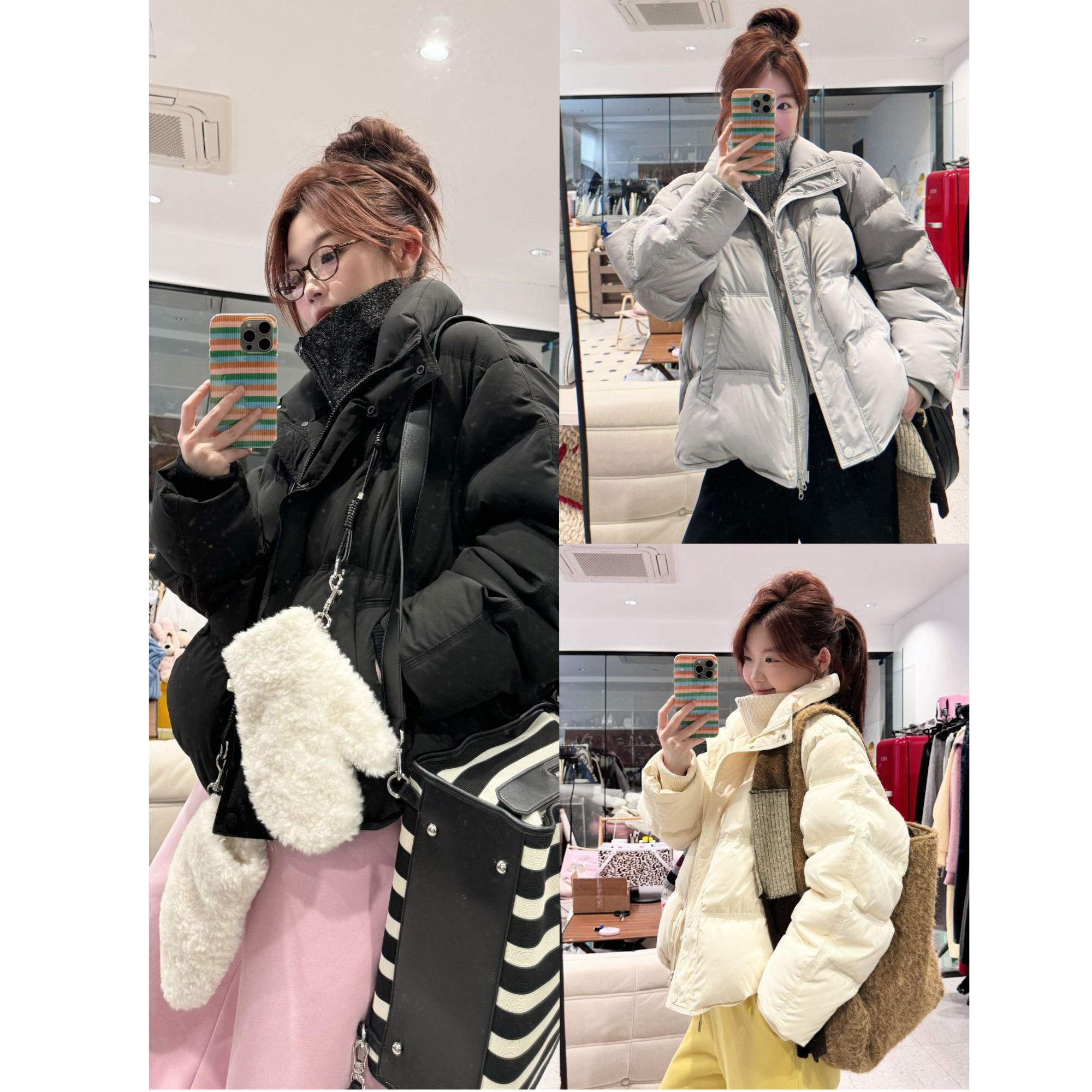 晶咕【果冻羽绒！】冬季假两件可立领保暖面包羽绒服外套