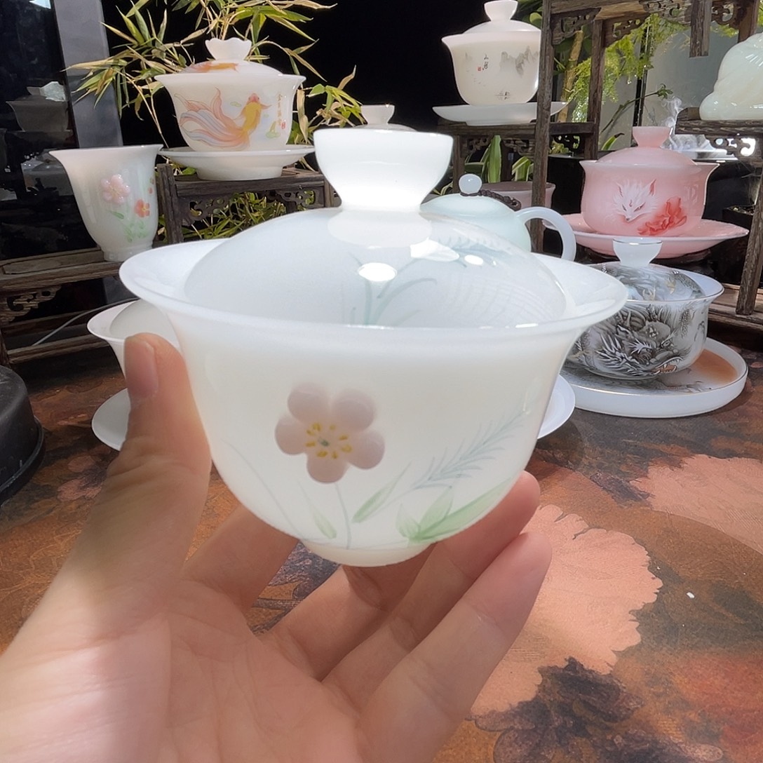 冰晶璞玉釉烧手工捏花➕釉下手绘三才元宝