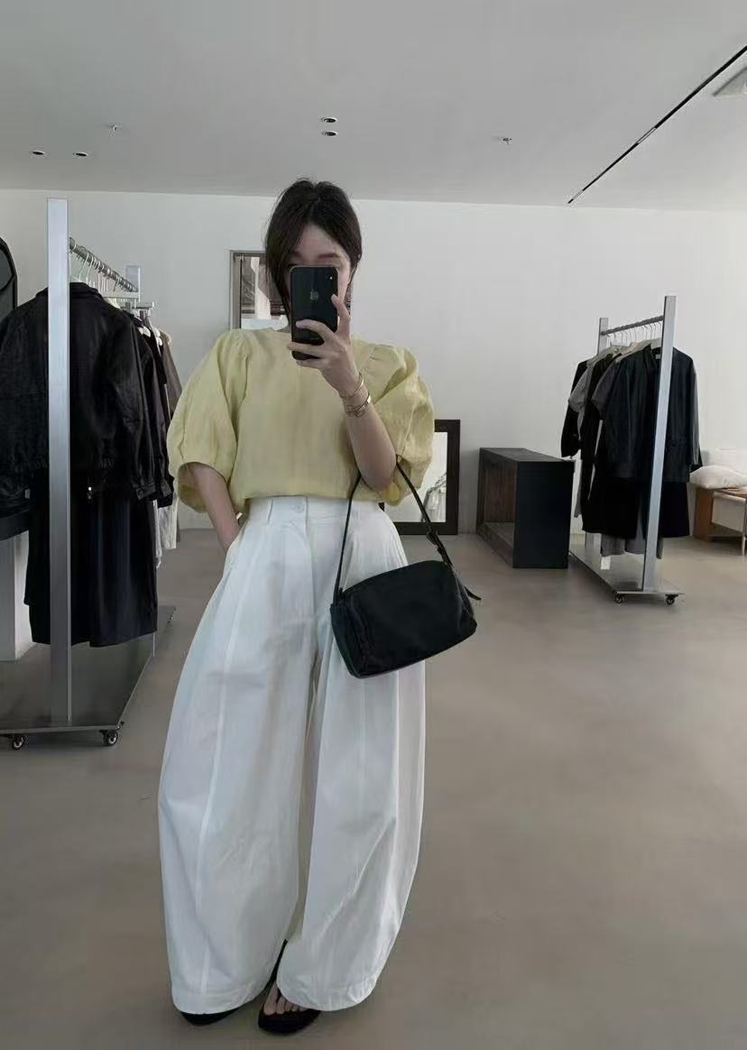 （6-8运贴）“小众博主穿搭”简约高腰压褶显瘦阔腿西装裤夏季休闲裤