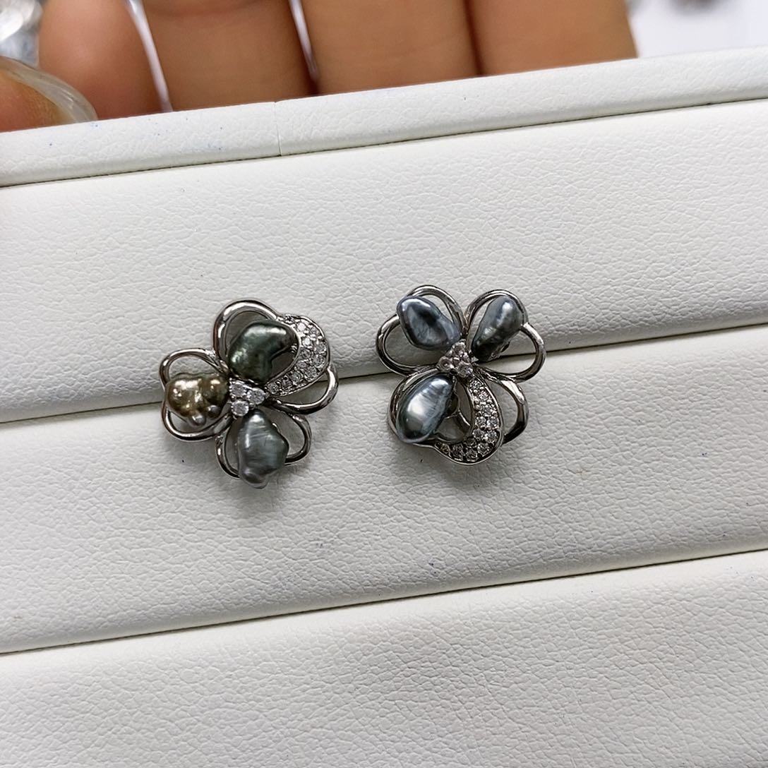 海水珍珠耳饰银S925镶嵌