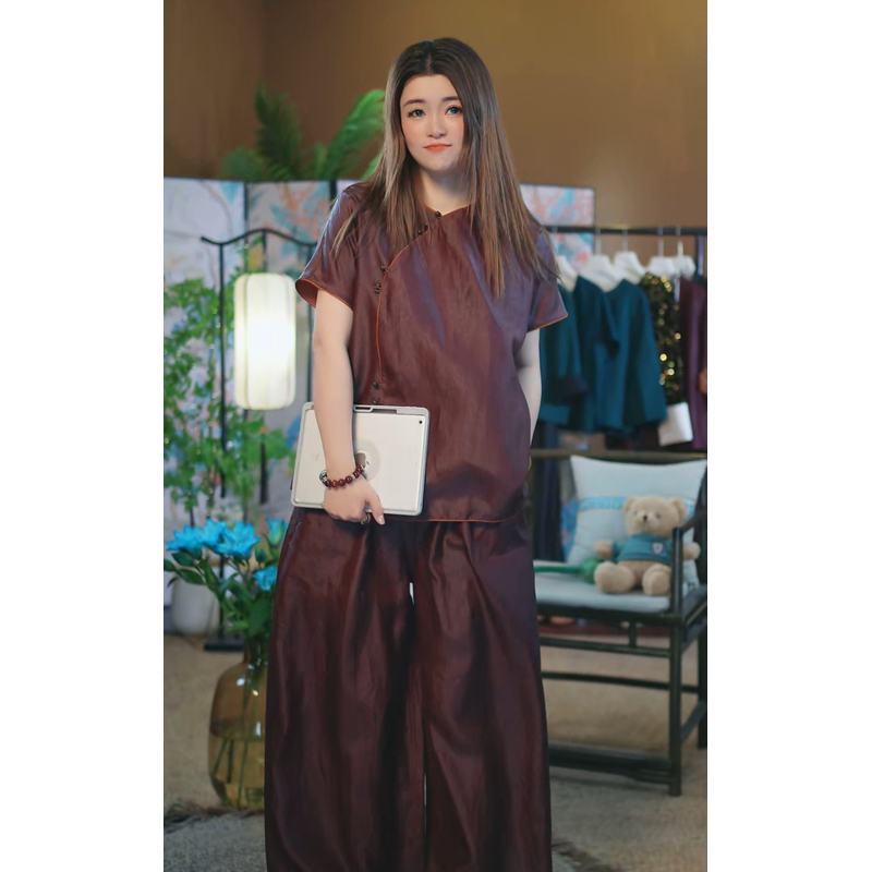 杯子家《紫檀龟新中式上衣》桑蚕丝红云纱老料龟