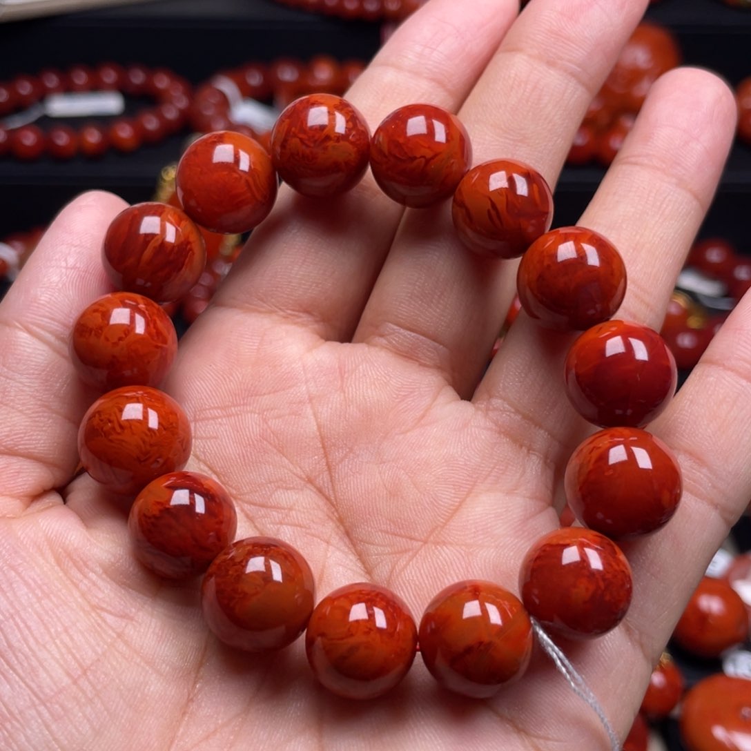 南红玛瑙珠宝奇石未镶嵌单圈13mm