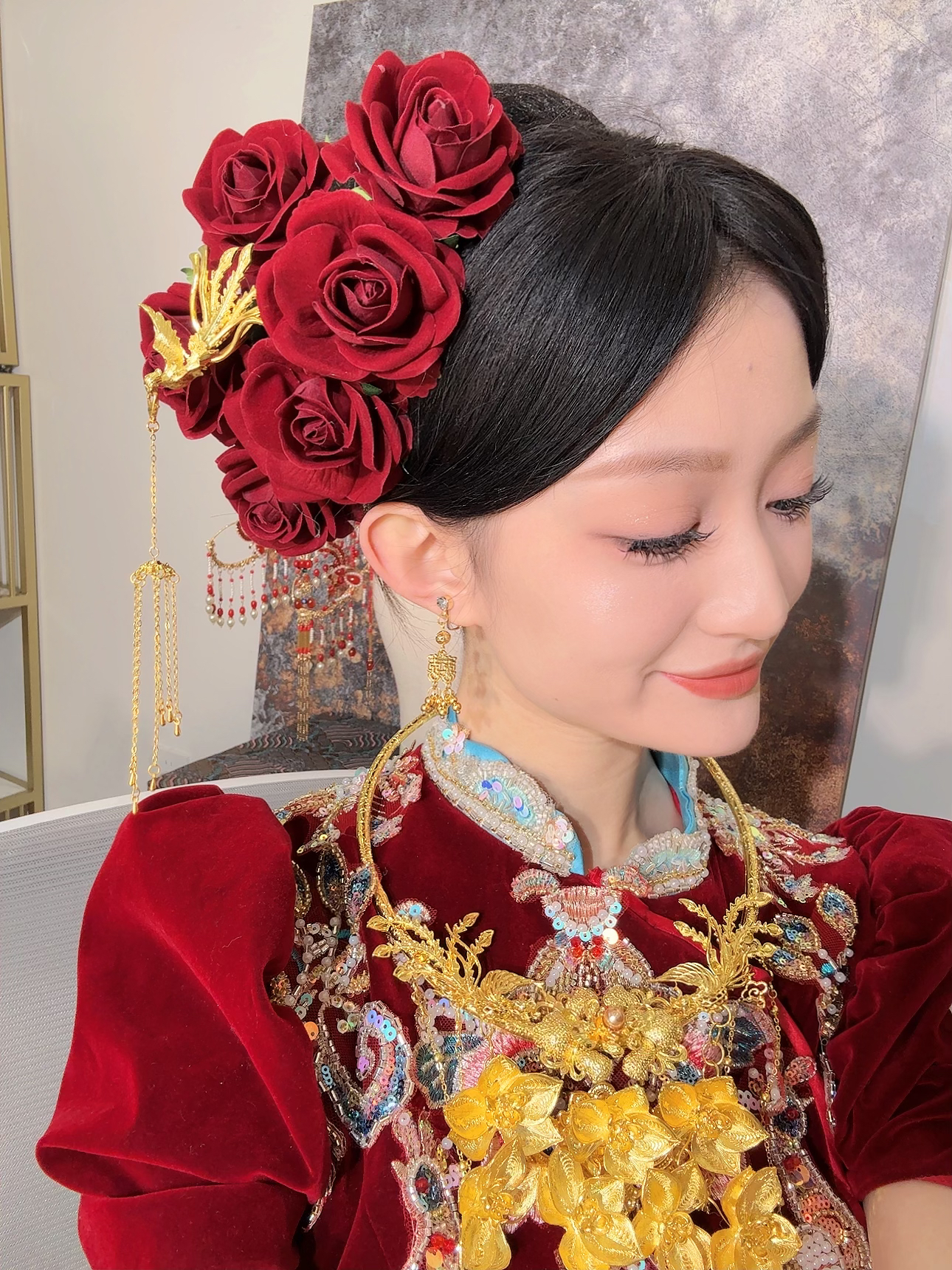  喜看优选-15299-新款高级新中式头饰小红花