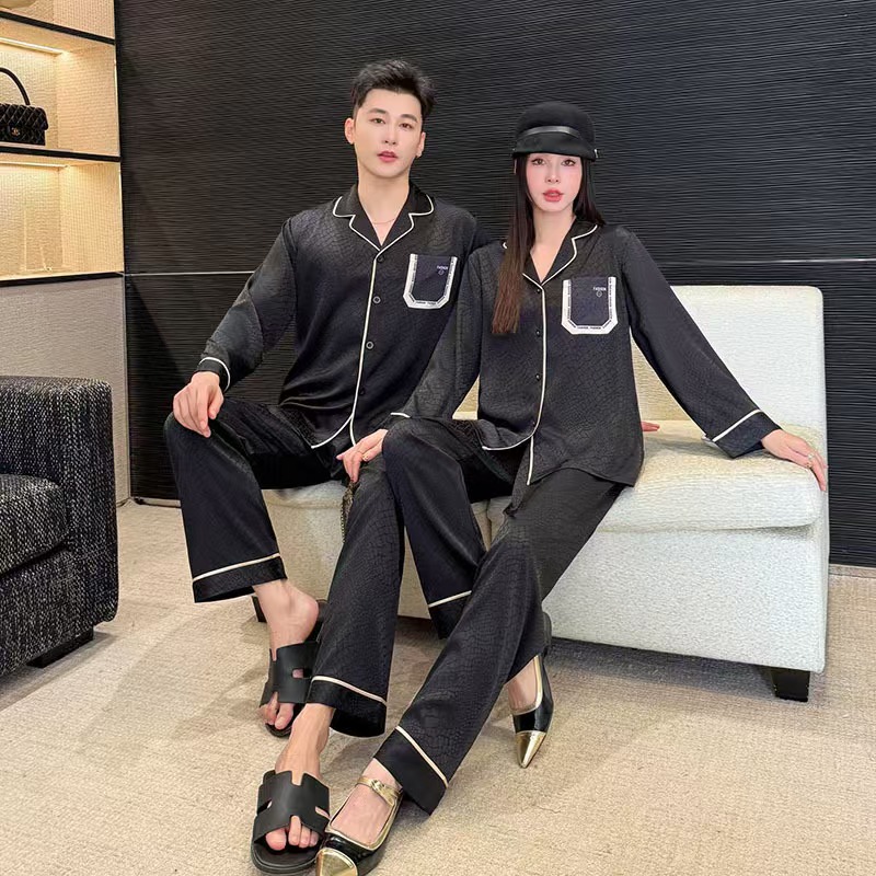 高级品质轻奢洋气豹纹提花95冰丝秋冬冬季睡衣套装HTT家居服