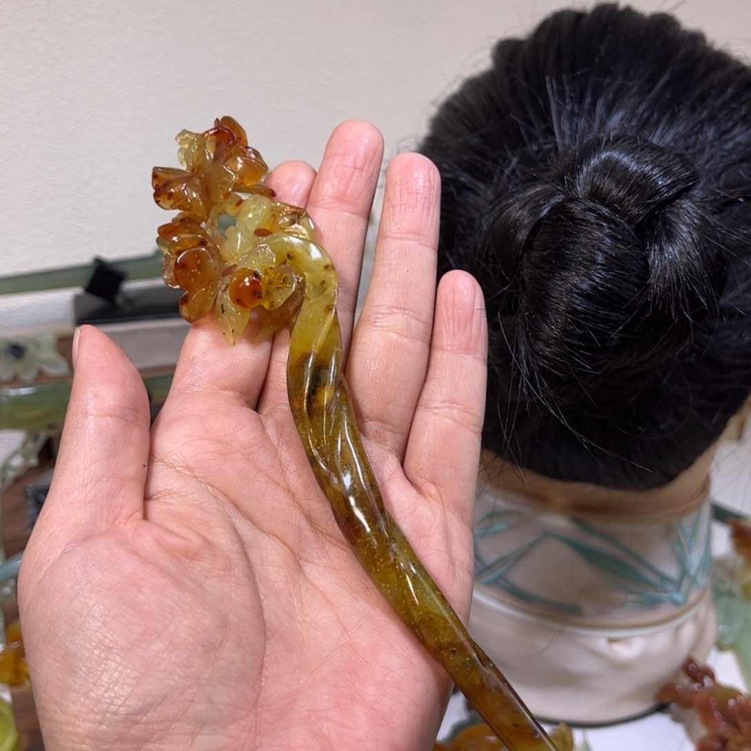 蛇纹石玉发簪合金木****o